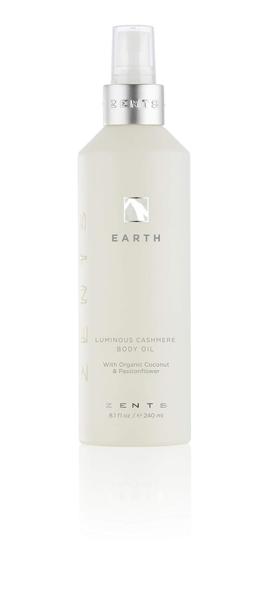 Zents Luminous Cashmere Body Oil (Earth Fragrance), Soften and Moisturize Skin with Vitamin E and Organic Coconut Oil, 8 fl oz