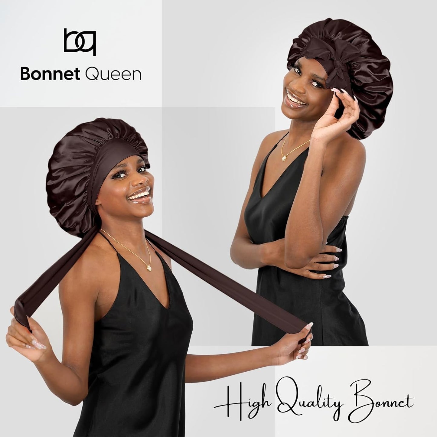 BONNET QUEEN Silk Bonnet for Sleeping Women Satin Bonnet Hair Bonnet night sleep cap scarf wrap for curly hair with tie band brown