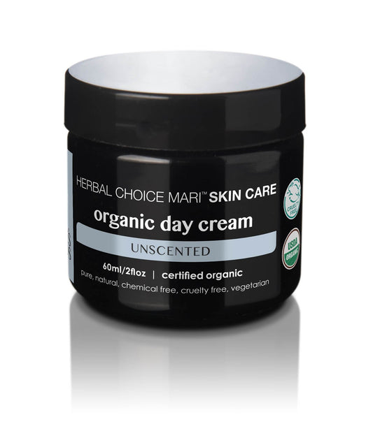 Nature's Brands Organic Day Cream by Herbal Choice Mari (Unscented, 2 Fl Oz Jar) - Moisturizer For All Skin Types - No Toxic Synthetic Chemicals - TSA-Approved Travel Size