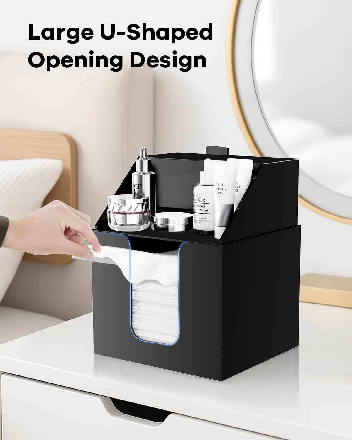 TAINESS Disposable Facial Towels Storage Box Compatible with Clean Skin Club Clean Towel XL - Cotton Pads - Swabs Upgraded Double Layer Acrylic Storage Container Face Towel Holder (Matte Black)