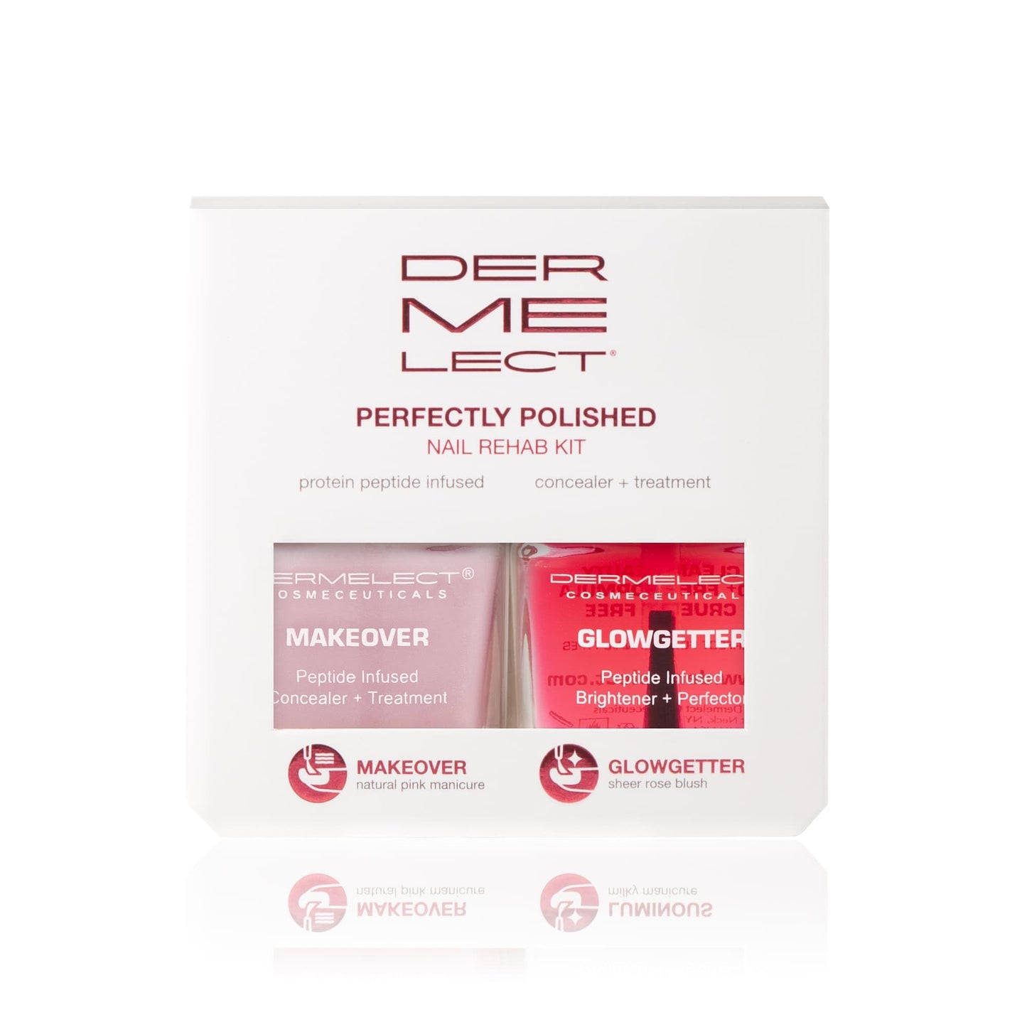 Dermelect Perfectly Polished Nail Rehab Kit – Nail Concealer & Strengthener Duo with Peptides, Squalene & Optic Brighteners for Damaged Nails, Natural Pink Tint, Glossy Finish, 2-Piece Set