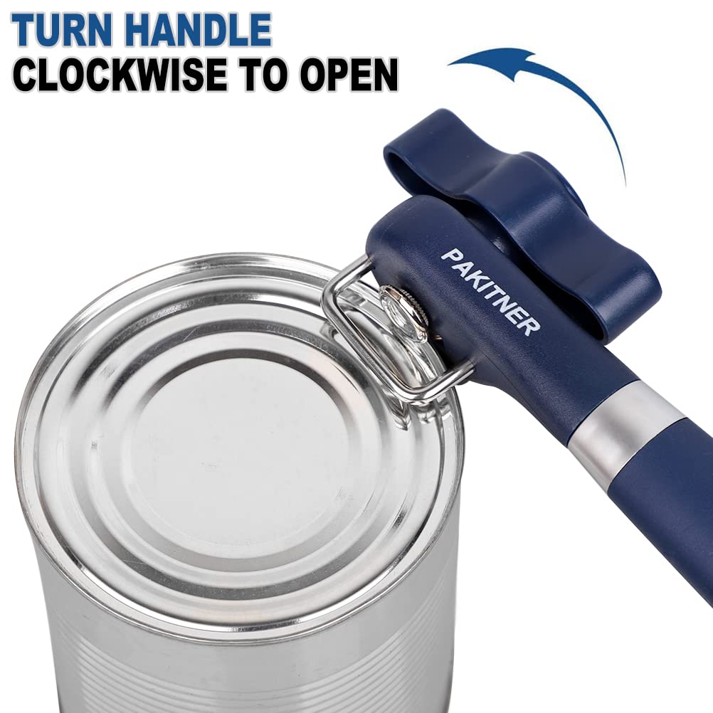 PAKITNER-Cut safe can opener, Manual can opener smooth edge-handheld Side cut can opener, Ergonomic Smooth Edge, Food Grade Stainless Steel Cutting Can Opener for Home, Kitchen & Restaurant,Navy Blue