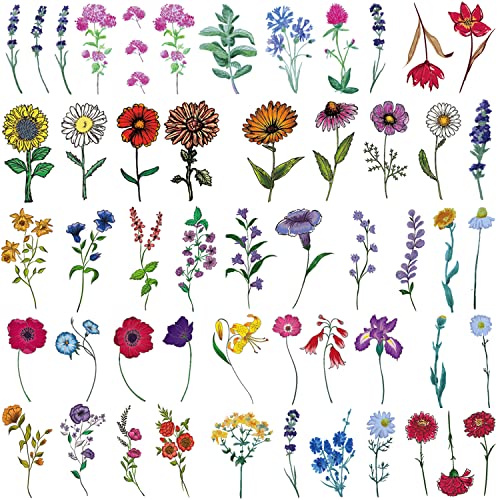Tazimi 12 Sheets Temporary Tattoos - Watercolor Flower & Lavender Sunflower Violet Rose Tattoo Stickers for Women & Kids