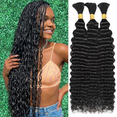 Afihond Boho Braiding Hair 18" Deep Water Wave 3 Bundles