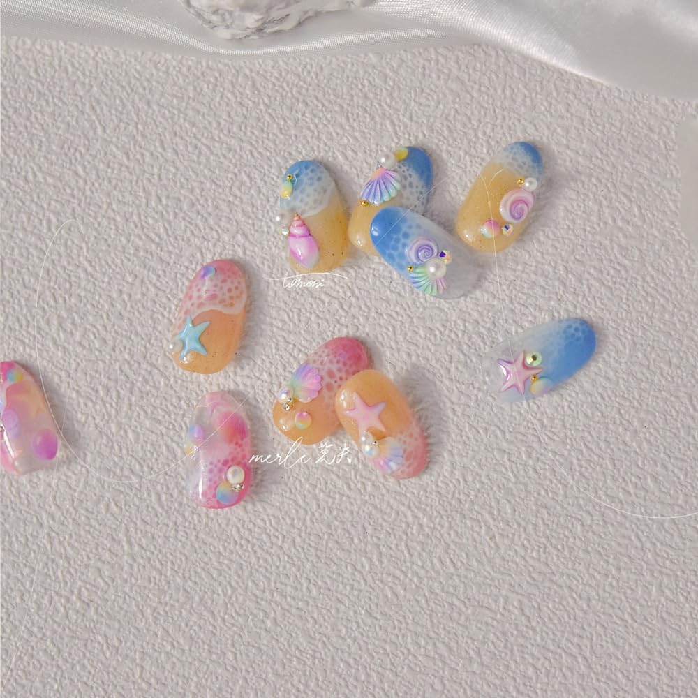 Marine Life Nail Sticker 5D Ocean Nail Decal for Summer Jellyfish Starfish Scallops Manicure Acrylic Salon DIY Nails Supplies (Marine Life)