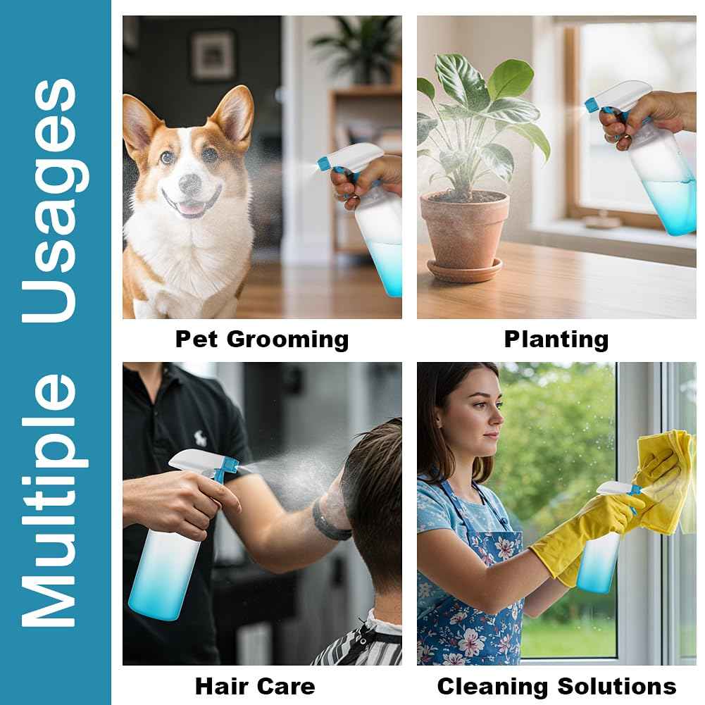 Hethyo Spray Bottles 16.9oz/500ml Plastic Spray Bottle for Hair Mist/Stream Empty Spray Bottle Heavy Duty Refillable Containers for Cleaning Solutions, Plants Gradient 2 Pack (Blue)