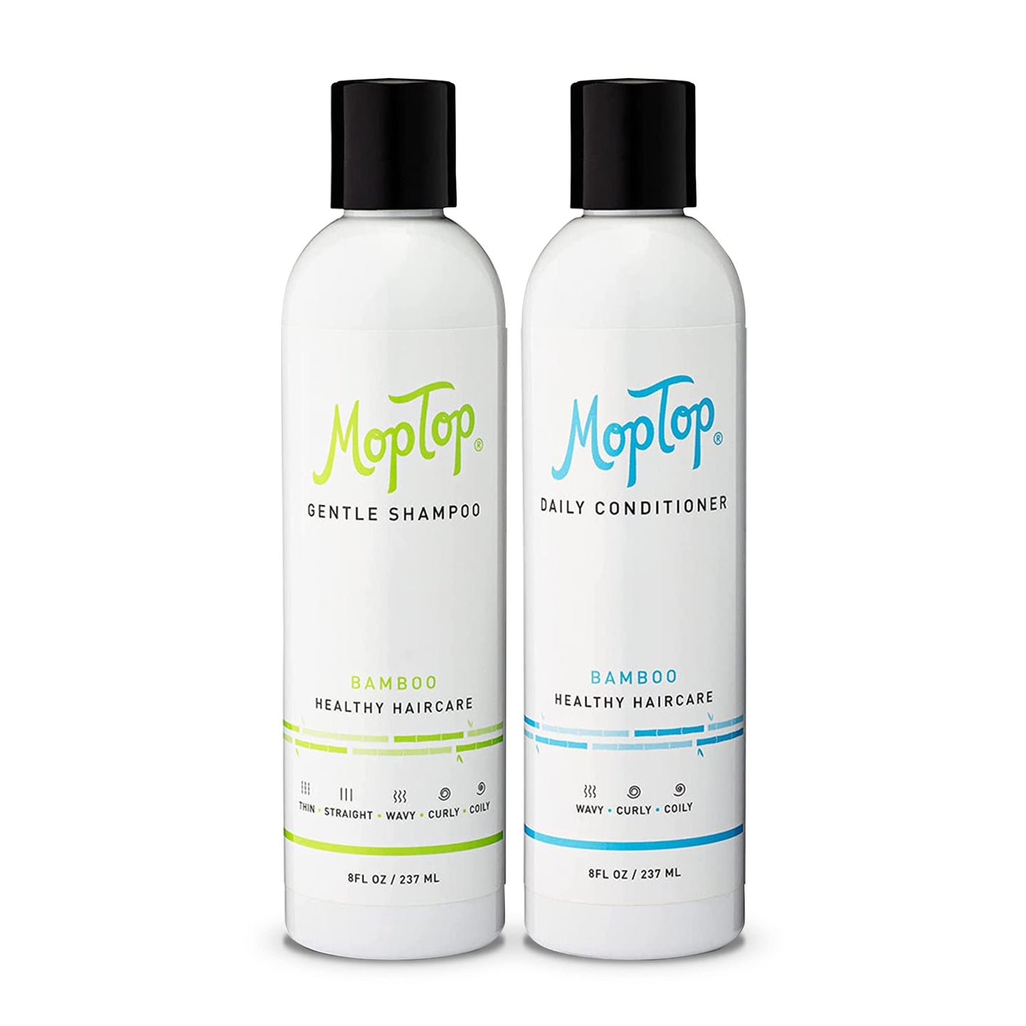 MopTop Gentle Shampoo + Daily Conditioner for Wavy, Curly, and Coily Hair, Color Safe, Moisturizing Hair Care Set