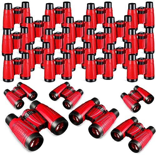 Libima 24 Pcs Binoculars for Kids Educational Compact Kids Binoculars with Neck String Toddler Binoculars for Boys Girls Learning Bird Watching Camping Hiking Travel Safaris Birthday Gifts (Red)