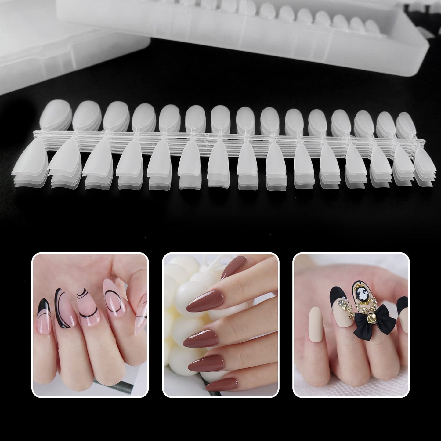 AddFavor Stiletto Nail Tips 300pcs Soft Gel Matte Point Nail Tips Medium Length Full Cover Acrylic False Fake Nails 12 Sizes for Women and Girls Press on Nails Nail Extension DIY Salon