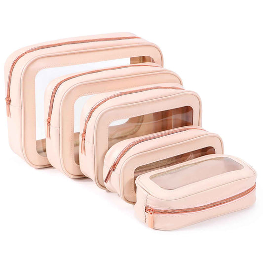 YOPCDJ 5PCS Clear Toiletry Bag,TSA Approved Travel Makeup Pouch with Zipper for Cosmetics and Toiletries，Diaper Bag Organizer Pouch Set，Women's Purse Organizer and Clear Car Bag