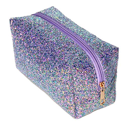 Purple Glitter Cosmetic Pouch,Small Zipper Makeup Bags,Travel Waterproof Toiletry Bag Organizer Shine Makeup Pouch Bag for Women Birthday Gift