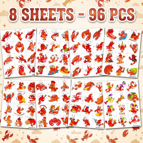 96 PCS Crawfish Boil Temporary Tattoos for Kids