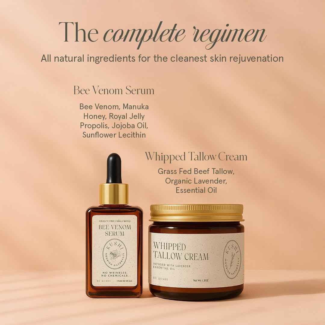 KUSHI Grass-Fed Whipped Tallow Cream Moisturizer for Face & Body – Organic Lavender – Vitamins A, D, E, K – Paraben & Sulfate Free, All-Natural Skin Care – 1.3oz