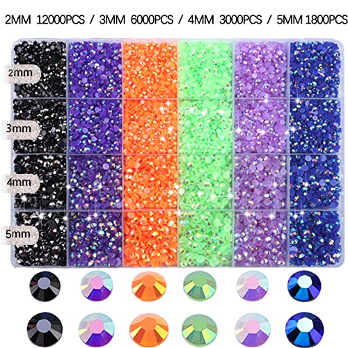 BELICEY 24000pcs Jelly Resin AB Crystal Rhinestones for Craft Black Blue Purple Flatback Bulk Crystals Rhinestone Glitters Stone Gems Beads for Manicure DIY Clothing Crafts Shoes Bags Decoration