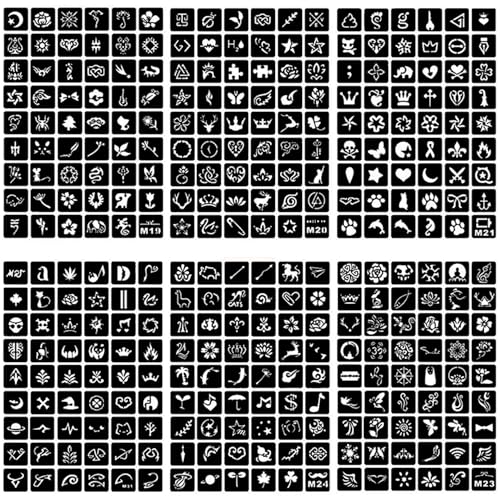 761pcs Temporary Tattoo Stencils, 20 Sheets Face Body Paint Henna Stencils Kit, Glitter Tattoo Stencils for Man Women Birthdays Halloween Christmas Party Favor Supplies
