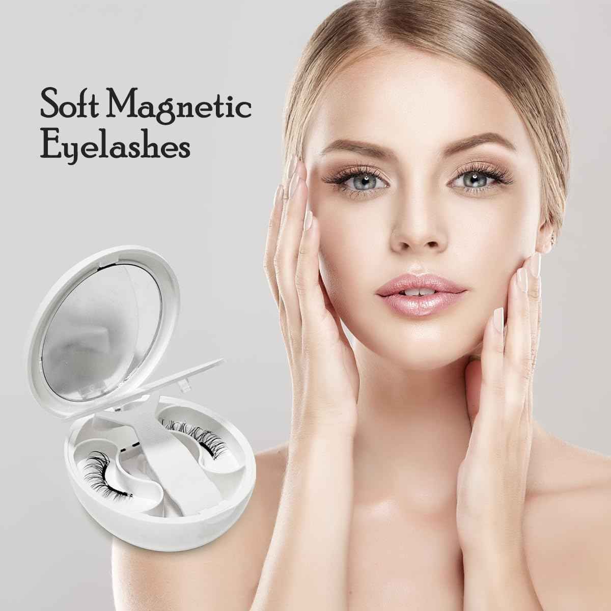 Soft Magnetic False Eyelashes, Reusable, Natural Look, No Glue Required, with Portable Storage Case, Black