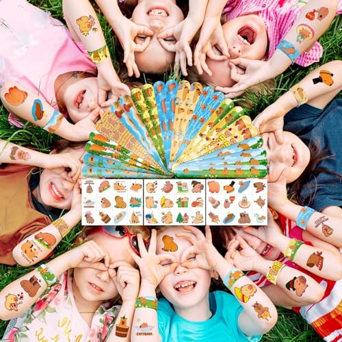 Capybara Party Favors Set - 60 Piece Kit with Slap Bracelets & Tattoos