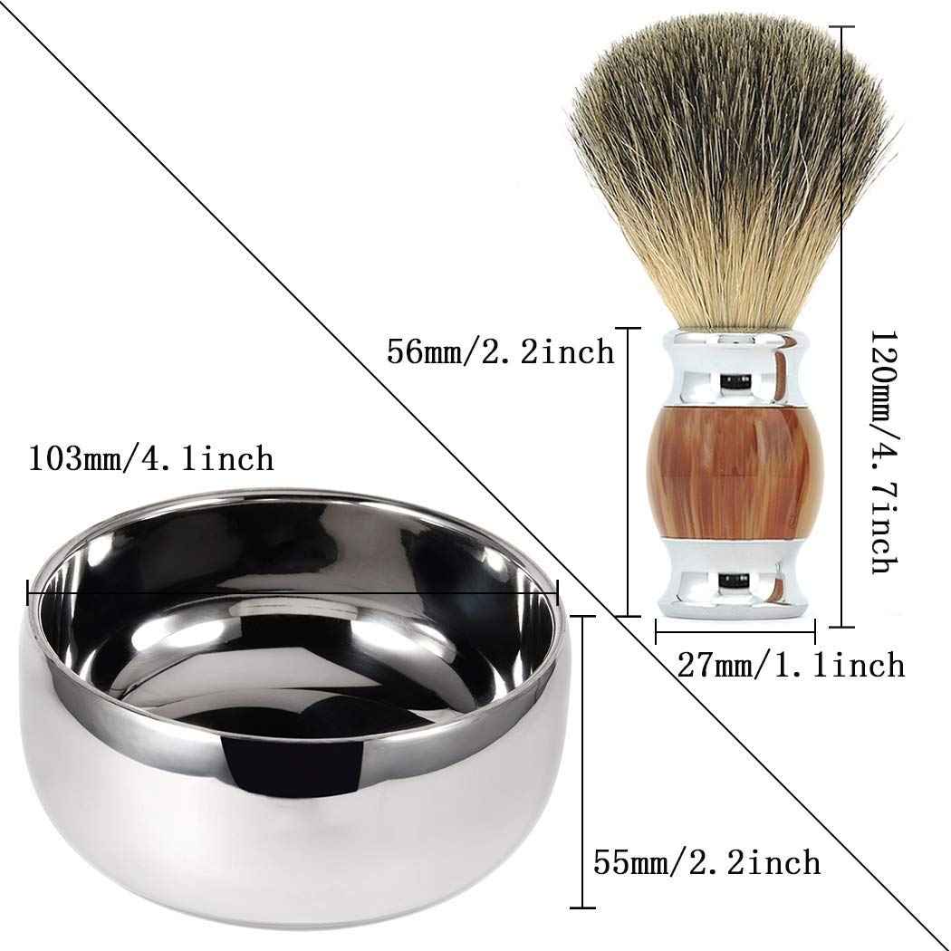 Grandslam Shaving Brush Kit,Pure Badger Hair Shaving Brush,Stainless Steel Shaving Stand and Double Layers Shaving Bowl