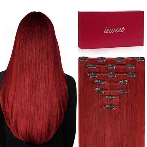 Straight Clip in Hair Extensions Real Human Hair, 7Pcs 22 Inch 120g Red Invisible Natural Soft Remy Human Hair Extension Clip ins, Double Weft Hair Extensions Real Human Hair for Women