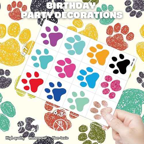 96PCS Dog Cat Paw Print Pre-Cut Temporary Tattoos for Kids Themed Birthday Party Decorations Supplies Decor Favors Super Cute Animal Tattoo Stickers Gifts for Games Boys Girls Rewards