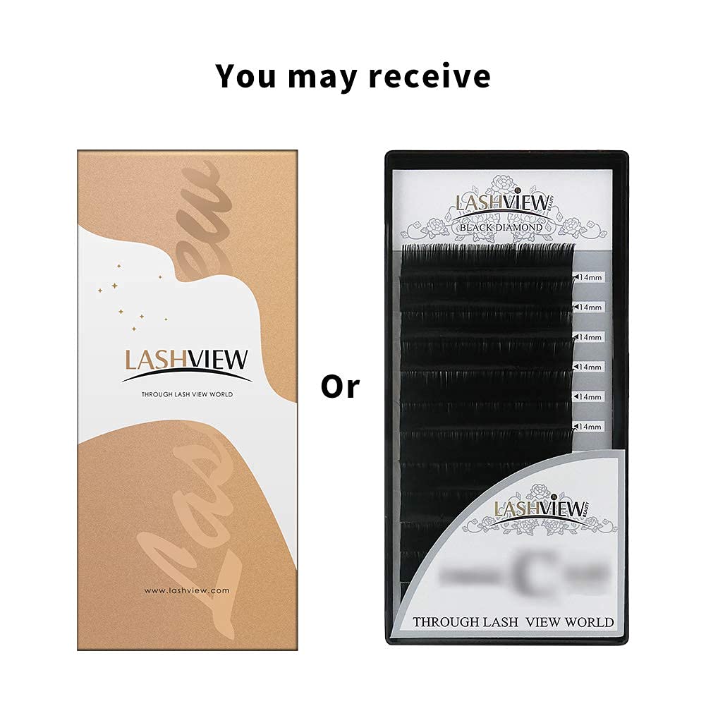 LASHVIEW Eyelash Extensions,Ellipse Flat Eyelash Extensions 0.15mm C Curl 8-15mm Mixed Tray,Mink Black,Individual Lashes,Super Matte Extremely Soft Professional Salon Use