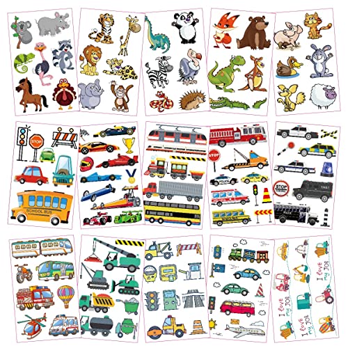 30 Sheets (210pcs) Animals¡¢Shark¡¢Cars waterproof Temporary Tattoos For Kids,Cartoon Mixed Styles Tattoos, children's Fake Tattoos stickers toys,boys temporary tattoos, Party Supplies Gifts