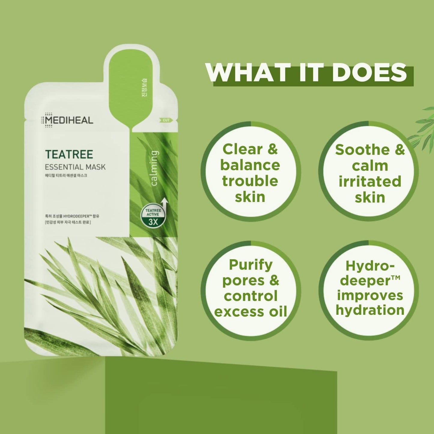 Mediheal Official Best Korean Sheet Mask - Tea Tree Essential Face Mask 20 Sheets Skin Soothing Treat Blemishes Sebum Control For All Skin Types Value Sets Acne Prone