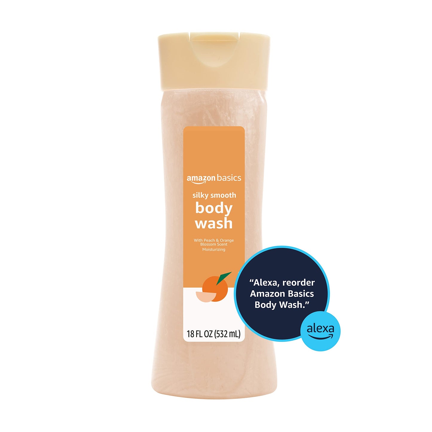 Amazon Basics Silky Smooth Body Wash, Peach and Orange Blossom Scent, 18 Fl Oz (Pack of 4)