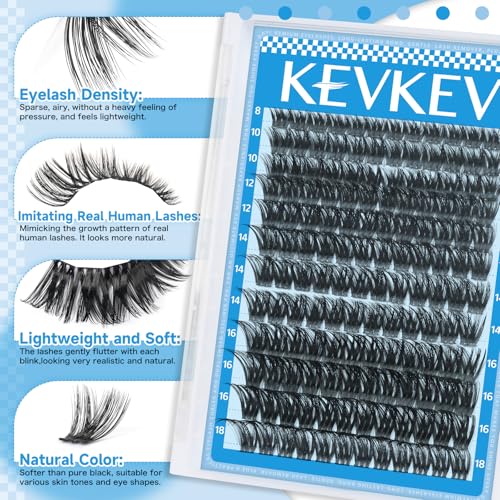 KevKev Lash Clusters 144 Pcs DIY Eyelash Extensions 8-18mm