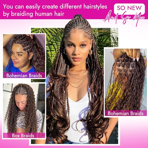 Gopukso Deep Wave Human Braiding Hair - Dark Brown 22 Inch, 4 Bundles for Boho Braids