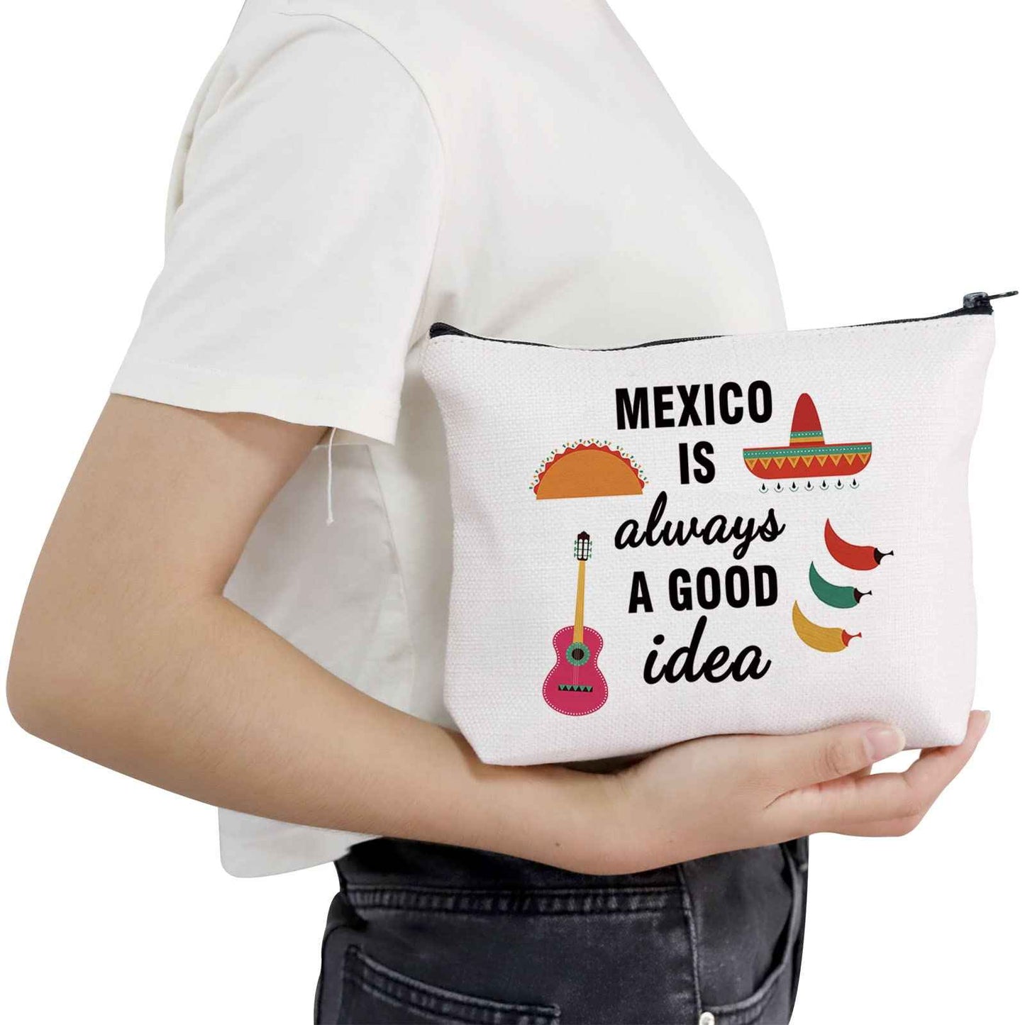 POFULL Mexico Bachelorette Party Gift Mexico Vacation Birthday Gift Mexico Is Always A Good Idea Zipper Makeup Bags Travel Toiletry Bag Accessories (Mexico Is Always A Good Idea bag)