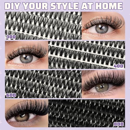 Lash Extension Kit 960Pcs D Curl Individual Lashes Kit Includes 4 styles of Lash Bond and Seal Remover and Tweezers (10-18MM-30+40+60+80D)