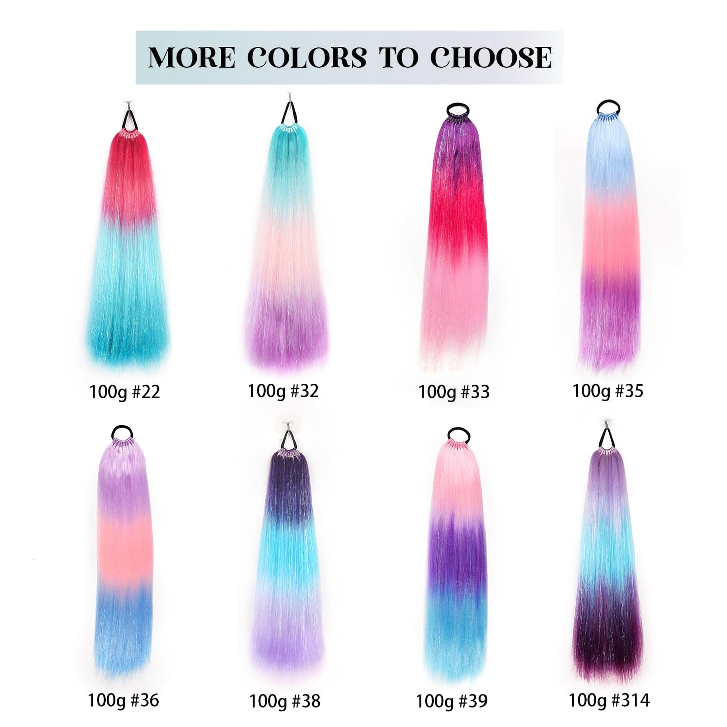 Colored Hair Extensions for Kids Ponytail Extension with Elastic Band Hair Tie, Colorful Tinsel Ponytail Rave Hair Extensions, Rainbow Festival Hair, 1 Pack