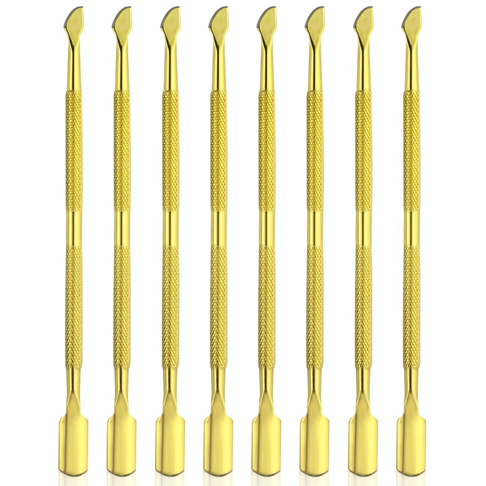 XINMEIWEN 8 Pieces Nail Cuticle Pusher Stainless Steel Nail Polish Cuticle Remover Double Ended Manicure Nail Pedicure Tool Metal Cuticle Peeler Scraper for Fingernails and Toenails (Gold)