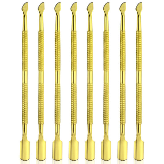 XINMEIWEN 8 Pieces Nail Cuticle Pusher Stainless Steel Nail Polish Cuticle Remover Double Ended Manicure Nail Pedicure Tool Metal Cuticle Peeler Scraper for Fingernails and Toenails (Gold)