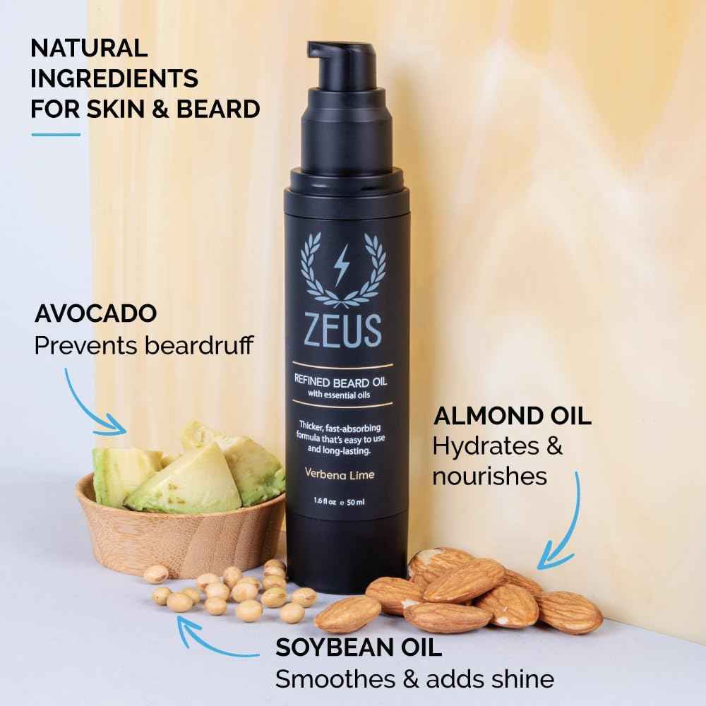 ZEUS Refined Beard Oil for Men, Leave-In Conditioner for Beard & Mustache, Softens Hair, Fights Dryness & Itch (Made in USA) Sandalwood