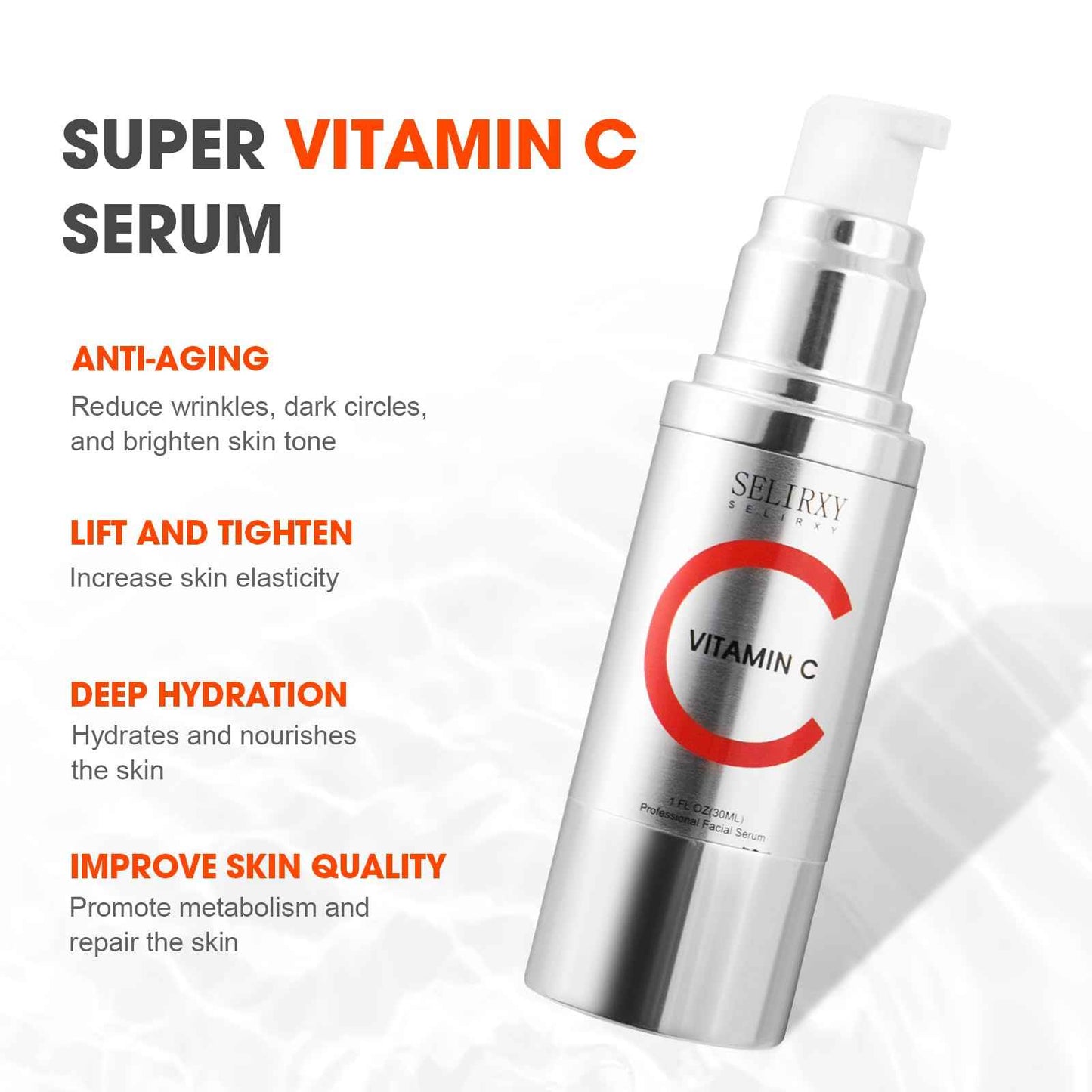 Super Vitamin C Serum for Women over 70, All-In-One Total Package Face Serum for Mature Skin, Hydrating, Lifting, Anti-Aging Reduce Wrinkles Age Spots