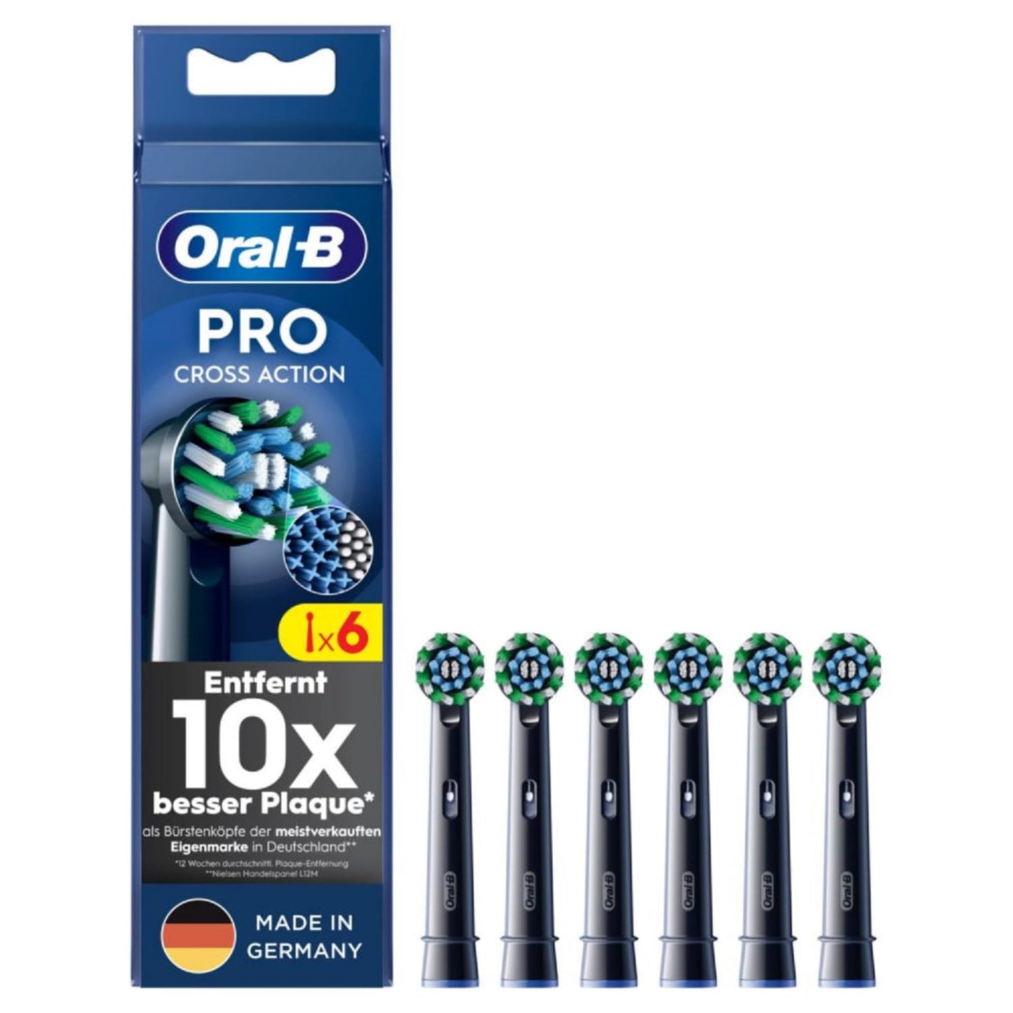 Oral-B Pro CrossAction Electric Toothbrush Heads, 6 Pieces, Superior Tooth Cleaning with Innovative X-Shaped Bristles, Original Toothbrush Attachment for Oral-B Toothbrushes, Black