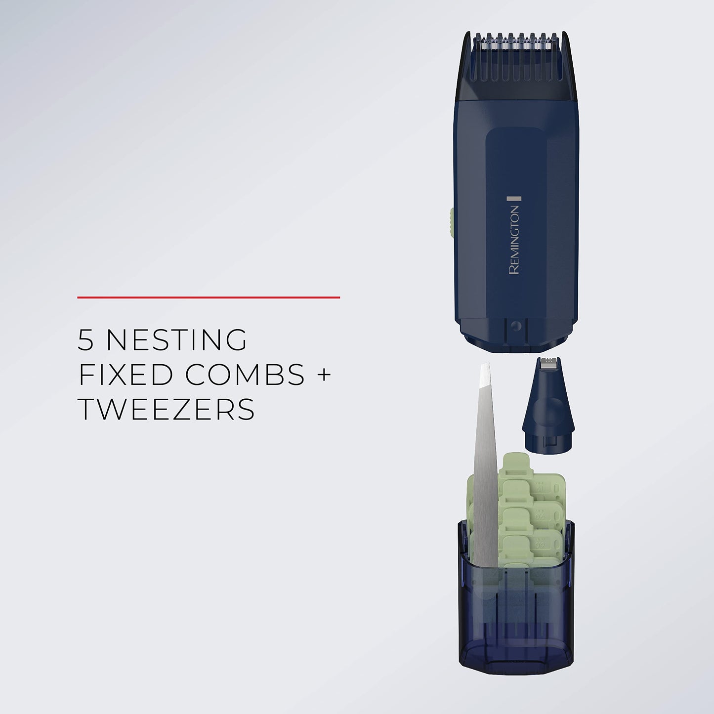 Remington Trim & Fit Personal Hair Grooming Kit, 8-Length Adjustable Combs The fit into a Built-in Storage Container, Rechargeable Power, Cordless, Blue