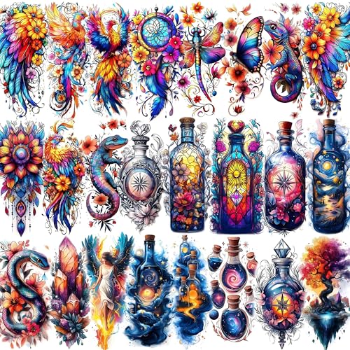 Boho Waterproof Temporary Tattoos for Women - 24pcs Vivid Art