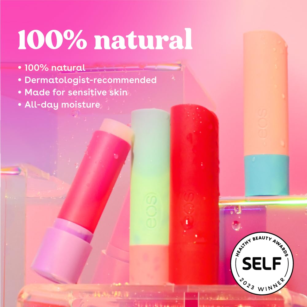 eos 100% Natural & Organic Lip Balm- Strawberry Sorbet & 100% Natural Lip Balm - Strawberry Peach and Pineapple Passionfruit, Dermatologist Recommended