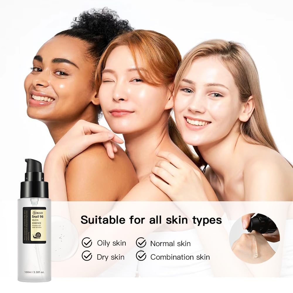 Snail Mucin Serum 96%, Snail Secretion Filtrate 96%, Advanced Snail Mucin 96% Power Repairing Essence, Hydrating Serum with Snail Secretion Filtrate Sodium Hyaluronate for All Skin (1PCS)