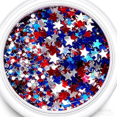 4-Jar Red White Blue Glitter Set with Glue - 4th of July