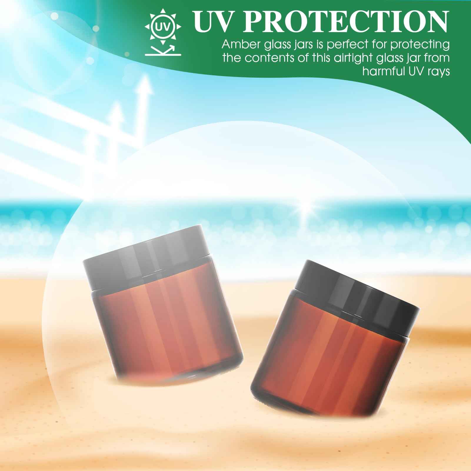 4 oz Glass Jars with Lids, 4 Pack Amber Small Glass Jars with Black Lids Leakproof Airtight Empty Cosmetic Travel Containers with Inner Liners For Lotions Body Scrub, Candle Making