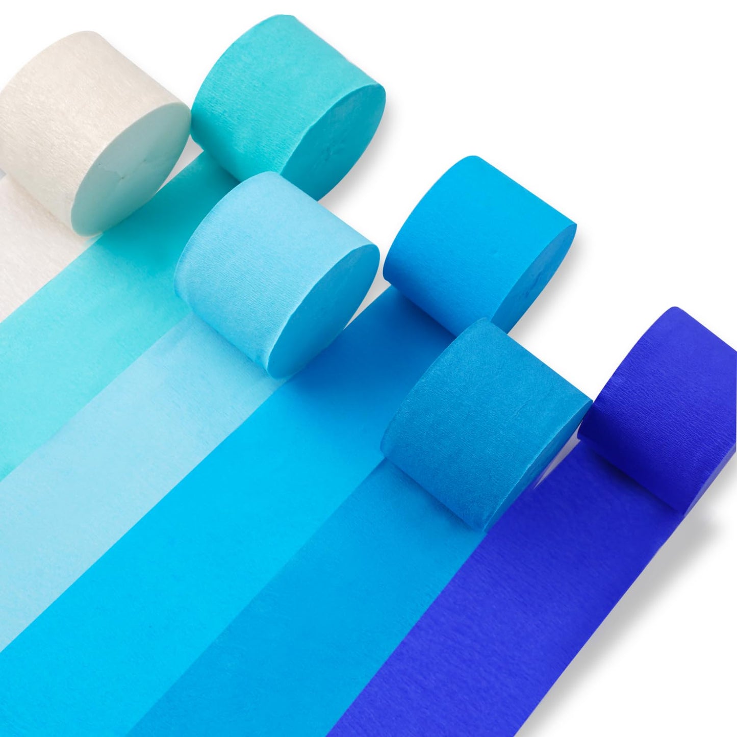 PartyWoo Crepe Paper Streamers 6 Rolls 492ft, Pack of Crepe Paper Blue and White Party Streamers, Crepe Paper for Birthday Decorations, Party Decorations, Baby Shower Decorations (1.8 In x 82 Ft/Roll)