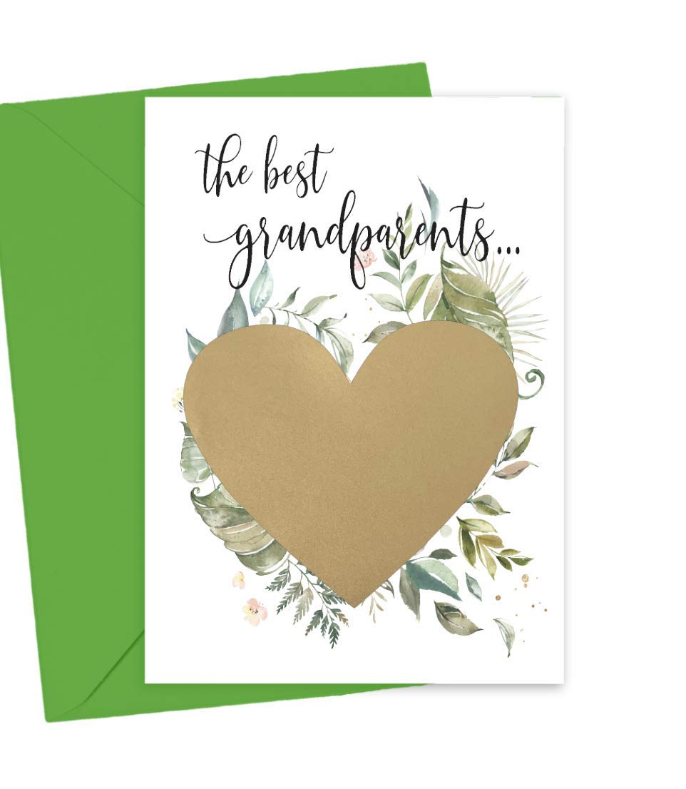 Pregnancy Scratch Off Card for Grandparents, Green Foliage Surprise Baby Announcement for Grandma and Grandpa from Grandson or Granddaughter (Grandparents)