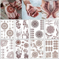 Red Brown Lace Temporary Tattoo Stickers - 8 Sheets