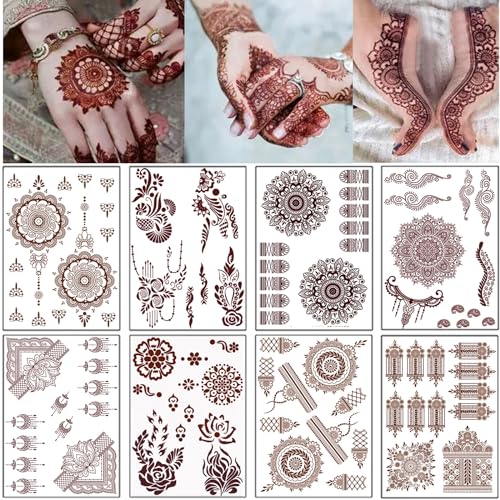 Red Brown Lace Temporary Tattoo Stickers - 8 Sheets