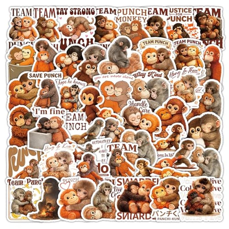 60PCS Punch Monkey Vinyl Stickers - Waterproof Decals
