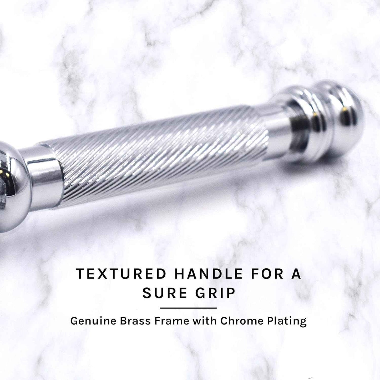 Parker 99R Chrome Long Handle Heavyweight Butterfly Open Double Edge Safety Razor for Men | 5 Parker Premium Platinum Double Edge Razor Blades Included | Iconic Brand